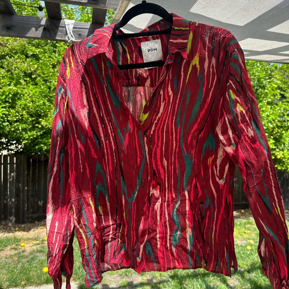 Red Multicolor Long-Sleeve Button-Down Shirt